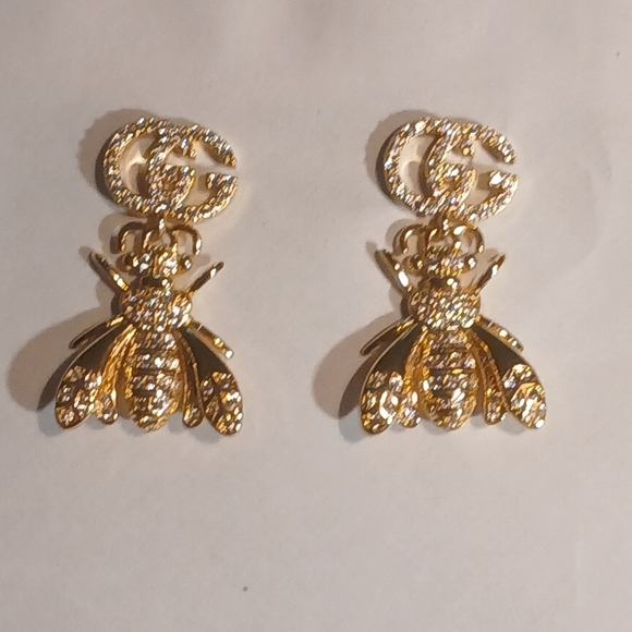 Authentic Vintage Gucci GG Logo Crystal Bee Earrings - Picture 10 of 16